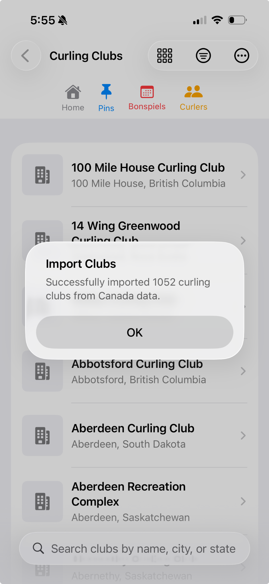 Import success modal